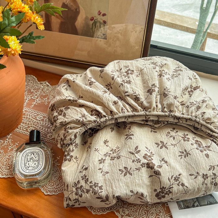 91家纺网 家纺一手货源 找家纺 洁柔家纺工厂店 2026新款加厚亚麻皱皱纱床笠单床笠枕套床笠单品 意晚