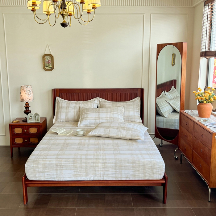 91家纺网 家纺一手货源 找家纺 洁柔家纺工厂店 2026新款加厚亚麻皱皱纱床笠单床笠枕套床笠单品 秘境