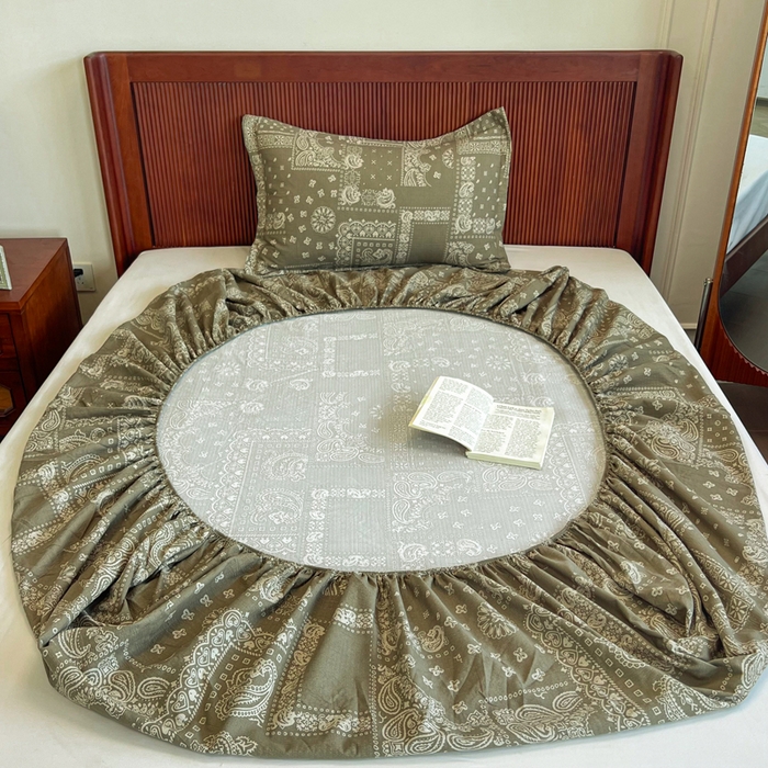 91家纺网 家纺一手货源 找家纺 洁柔家纺工厂店 2026新款加厚亚麻皱皱纱床笠单床笠枕套床笠单品 简约