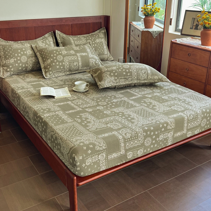 91家纺网 家纺一手货源 找家纺 洁柔家纺工厂店 2026新款加厚亚麻皱皱纱床笠单床笠枕套床笠单品 简约