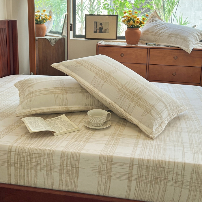 91家纺网 家纺一手货源 找家纺 洁柔家纺工厂店 2026新款加厚亚麻皱皱纱床笠单床笠枕套床笠单品 秘境