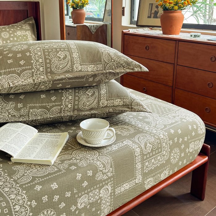 91家纺网 家纺一手货源 找家纺 洁柔家纺工厂店 2026新款加厚亚麻皱皱纱床笠单床笠枕套床笠单品 简约