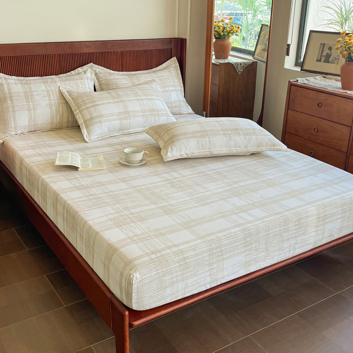 91家纺网 家纺一手货源 找家纺 洁柔家纺工厂店 2026新款加厚亚麻皱皱纱床笠单床笠枕套床笠单品 秘境