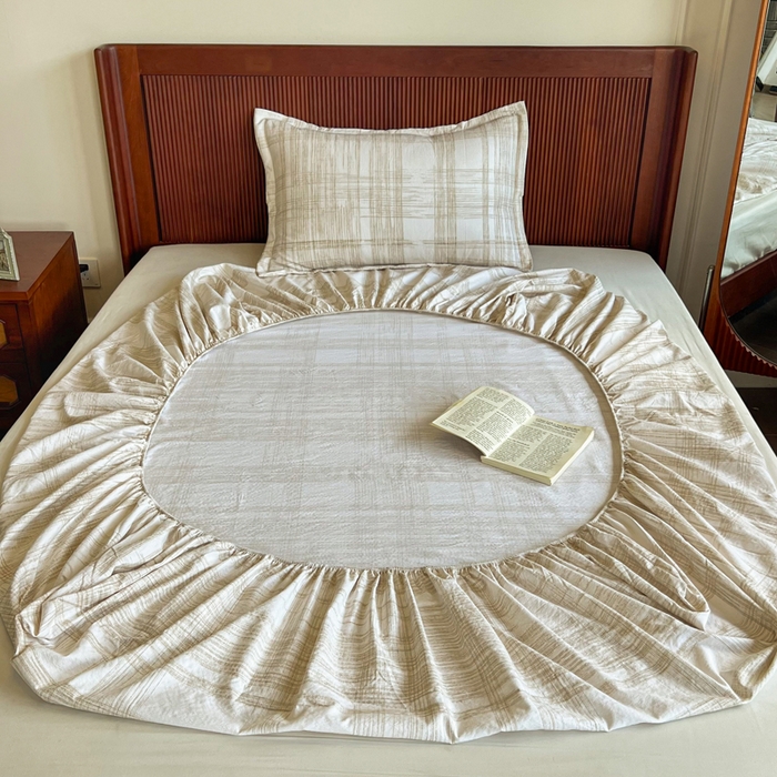 91家纺网 家纺一手货源 找家纺 洁柔家纺工厂店 2026新款加厚亚麻皱皱纱床笠单床笠枕套床笠单品 秘境