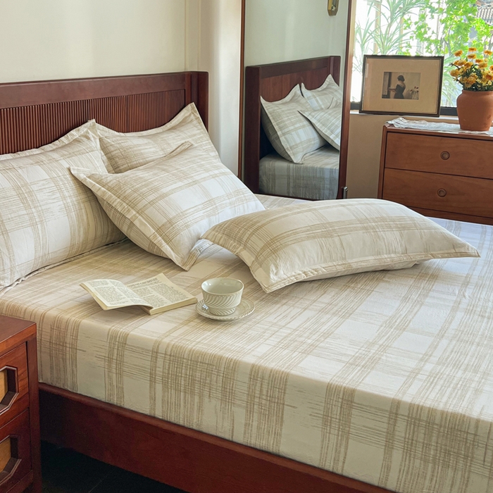 91家纺网 家纺一手货源 找家纺 洁柔家纺工厂店 2026新款加厚亚麻皱皱纱床笠单床笠枕套床笠单品 秘境