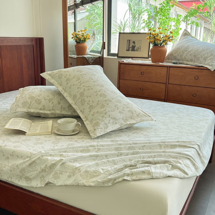 91家纺网 家纺一手货源 找家纺 洁柔家纺工厂店 2026新款加厚亚麻皱皱纱床笠单床笠枕套床笠单品 春秋