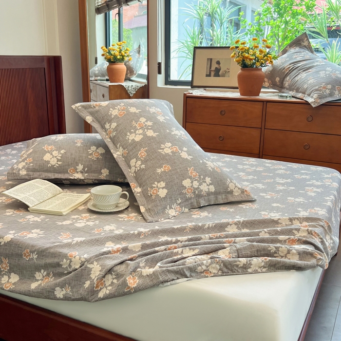 91家纺网 家纺一手货源 找家纺 洁柔家纺工厂店 2026新款加厚亚麻皱皱纱床笠单床笠枕套床笠单品 花漫