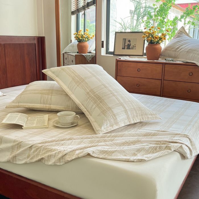 91家纺网 家纺一手货源 找家纺 洁柔家纺工厂店 2026新款加厚亚麻皱皱纱床笠单床笠枕套床笠单品 秘境