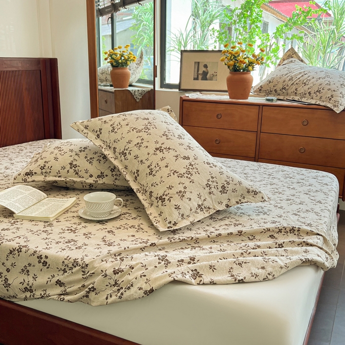 91家纺网 家纺一手货源 找家纺 洁柔家纺工厂店 2026新款加厚亚麻皱皱纱床笠单床笠枕套床笠单品 意晚