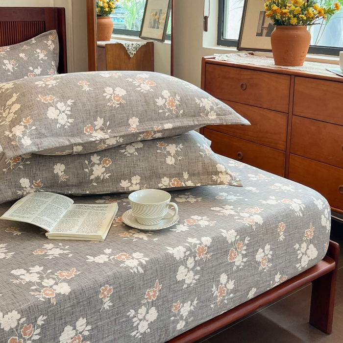 91家纺网 家纺一手货源 找家纺 洁柔家纺工厂店 2026新款加厚亚麻皱皱纱床笠单床笠枕套床笠单品 花漫