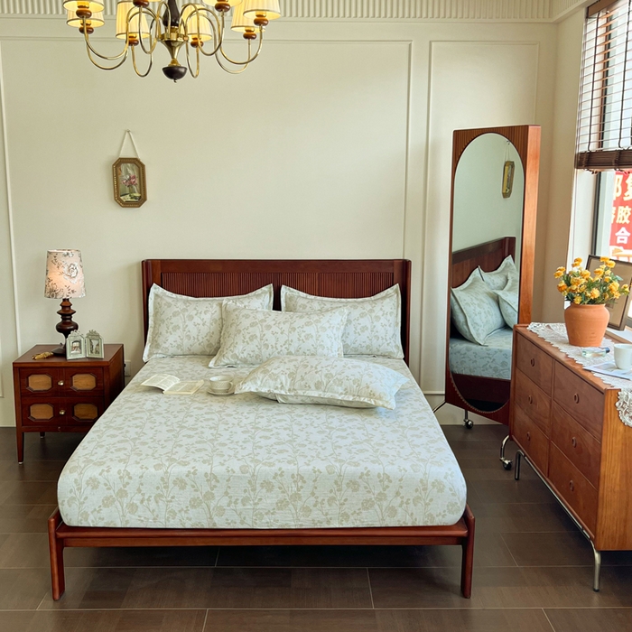 91家纺网 家纺一手货源 找家纺 洁柔家纺工厂店 2026新款加厚亚麻皱皱纱床笠单床笠枕套床笠单品 春秋