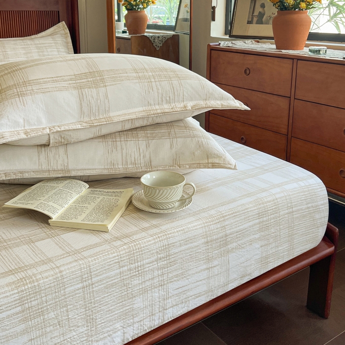 91家纺网 家纺一手货源 找家纺 洁柔家纺工厂店 2026新款加厚亚麻皱皱纱床笠单床笠枕套床笠单品 秘境