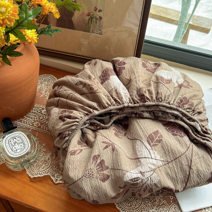 91家纺网 家纺一手货源 找家纺 洁柔家纺工厂店 2026新款加厚亚麻皱皱纱床笠单床笠枕套床笠单品 拾光咖