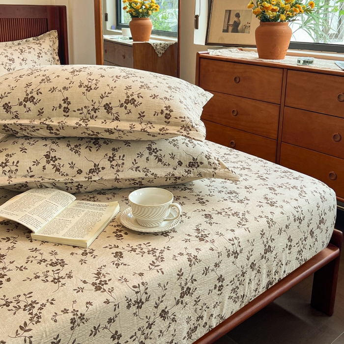 91家纺网 家纺一手货源 找家纺 洁柔家纺工厂店 2026新款加厚亚麻皱皱纱床笠单床笠枕套床笠单品 意晚