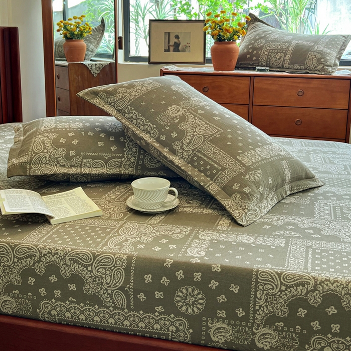 91家纺网 家纺一手货源 找家纺 洁柔家纺工厂店 2026新款加厚亚麻皱皱纱床笠单床笠枕套床笠单品 简约