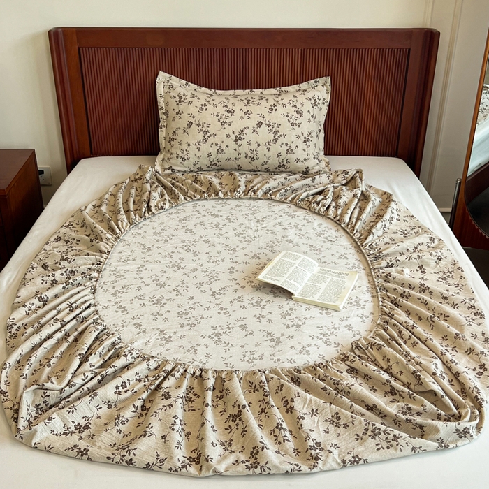 91家纺网 家纺一手货源 找家纺 洁柔家纺工厂店 2026新款加厚亚麻皱皱纱床笠单床笠枕套床笠单品 意晚