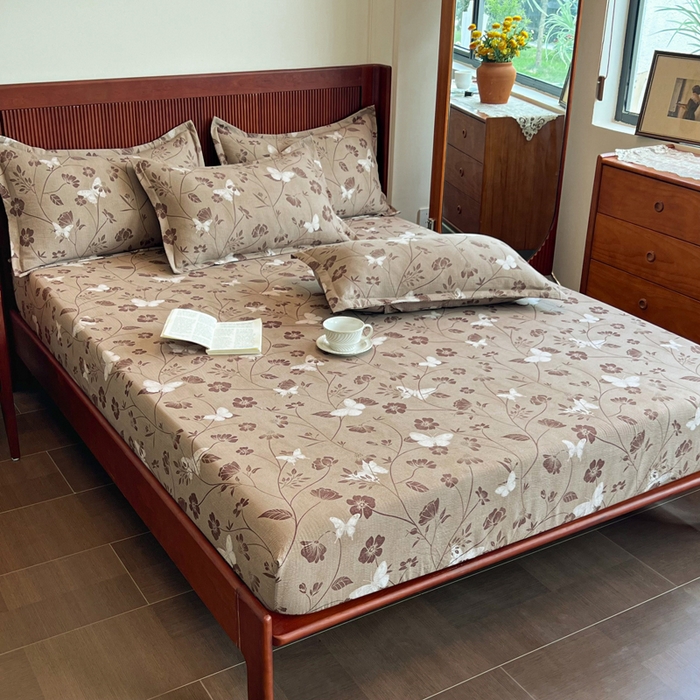 91家纺网 家纺一手货源 找家纺 洁柔家纺工厂店 2026新款加厚亚麻皱皱纱床笠单床笠枕套床笠单品 拾光咖