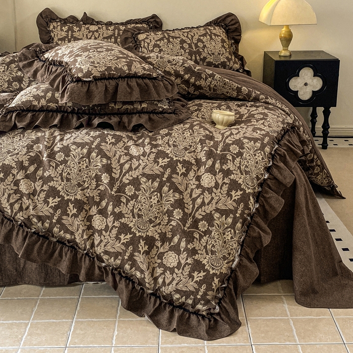 91家纺网 家纺一手货源 找家纺 赛琳 2026新款复古风亚麻原麻花边四件套（有买家秀）秋海棠