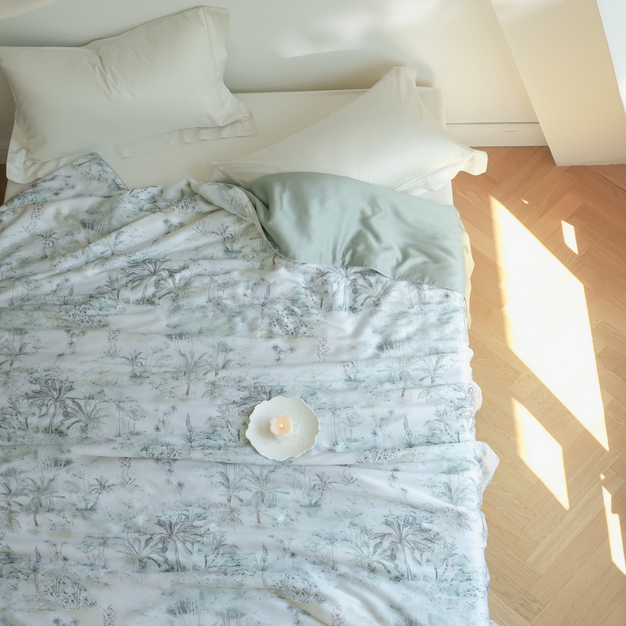 91家纺网 家纺一手货源 找家纺 沐晴家纺 2026新款春夏数码印花兰精天丝夏被空调被 丛林幻想-绿