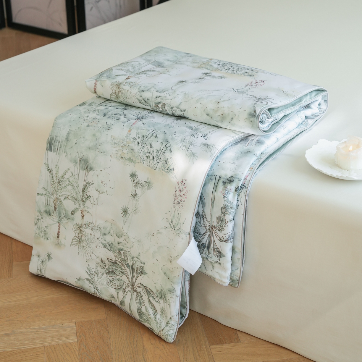 91家纺网 家纺一手货源 找家纺 沐晴家纺 2026新款春夏数码印花兰精天丝夏被空调被 丛林幻想-绿
