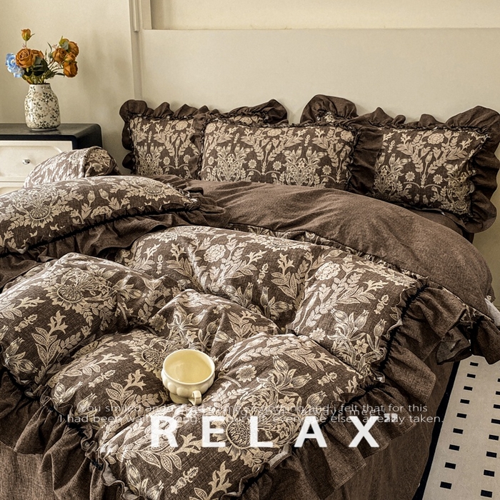 91家纺网 家纺一手货源 找家纺 （总）赛琳 2026新款复古风亚麻原麻花边四件套（有买家秀）