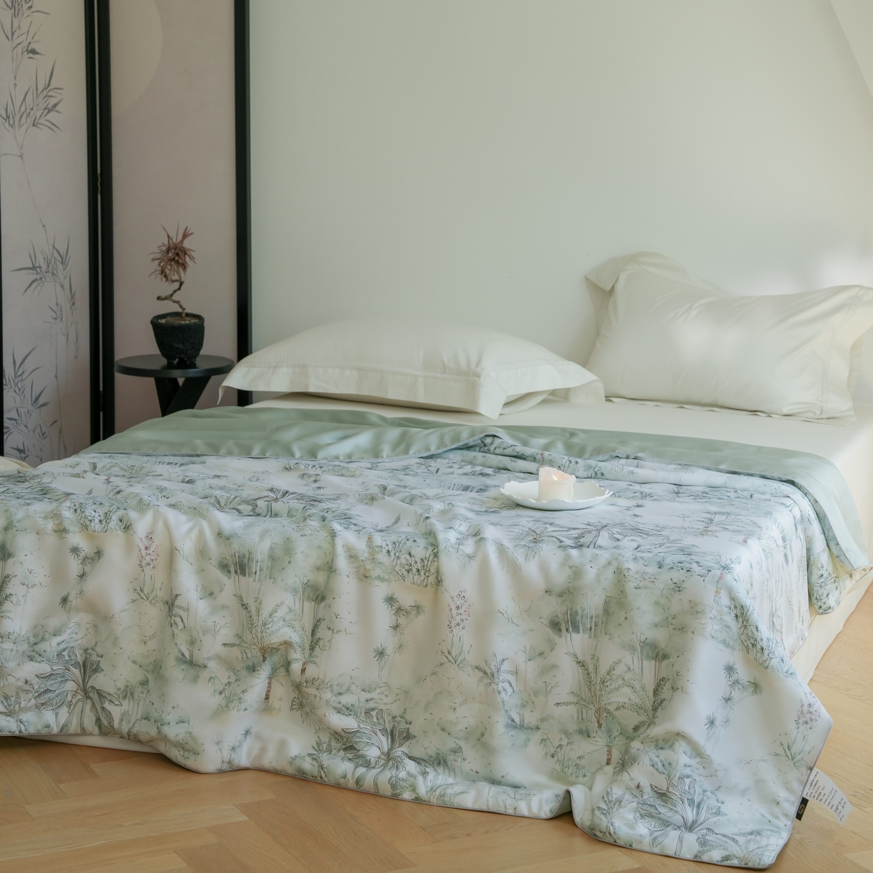 91家纺网 家纺一手货源 找家纺 沐晴家纺 2026新款春夏数码印花兰精天丝夏被空调被 丛林幻想-绿