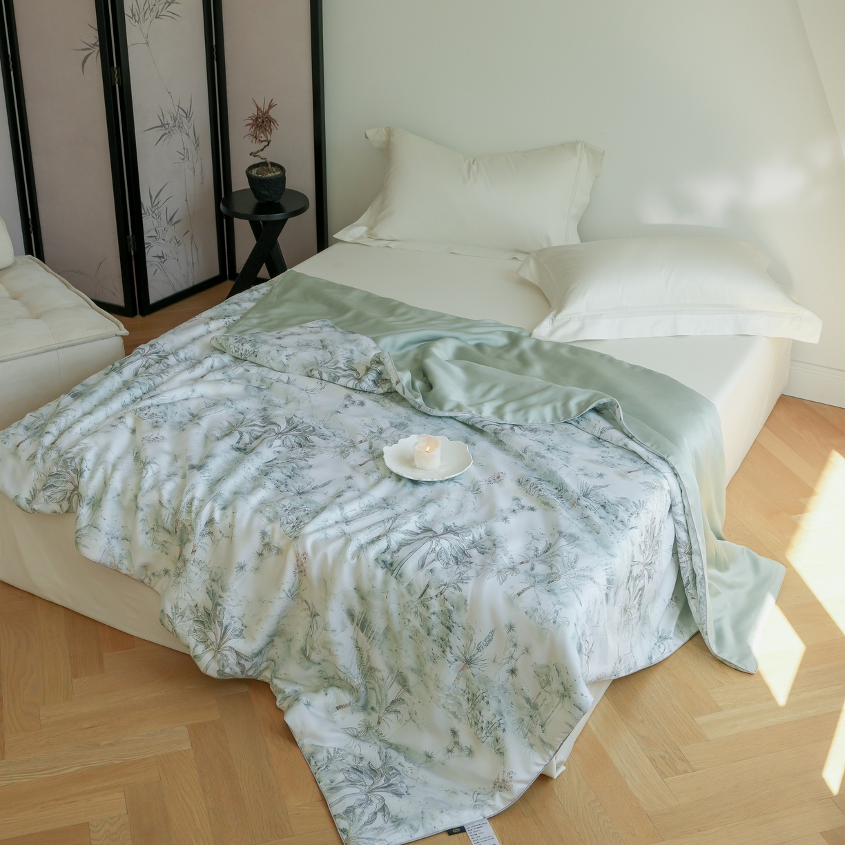 91家纺网 家纺一手货源 找家纺 沐晴家纺 2026新款春夏数码印花兰精天丝夏被空调被 丛林幻想-绿