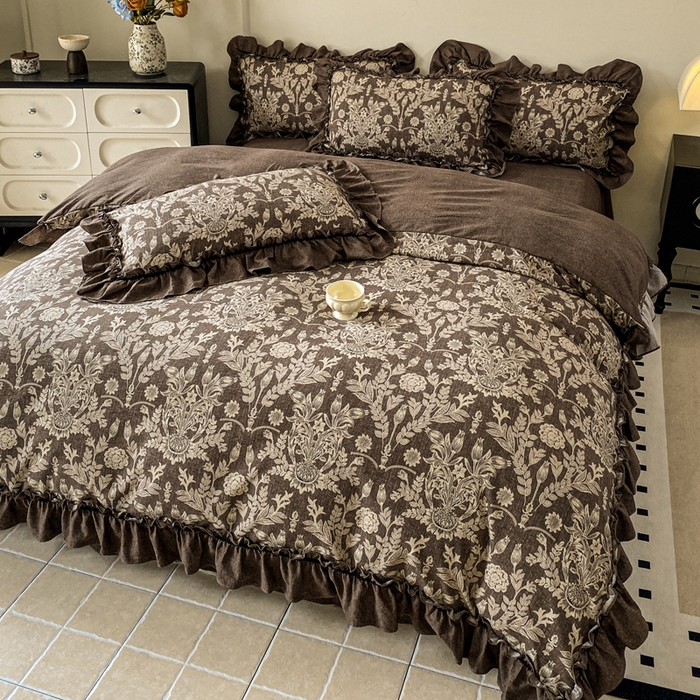 91家纺网 家纺一手货源 找家纺 赛琳 2026新款复古风亚麻原麻花边四件套（有买家秀）秋海棠