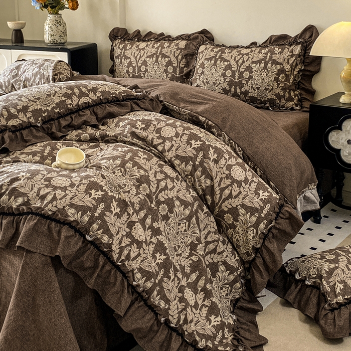 91家纺网 家纺一手货源 找家纺 赛琳 2026新款复古风亚麻原麻花边四件套（有买家秀）秋海棠