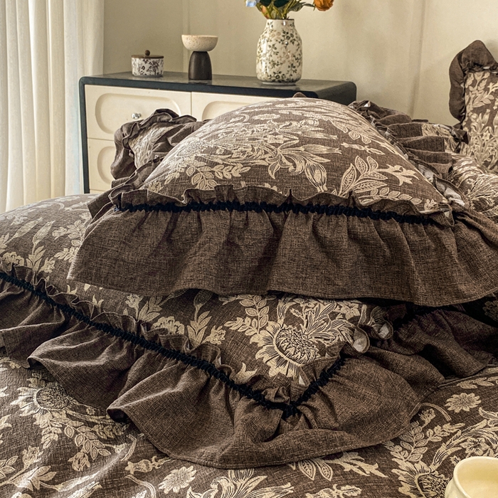 91家纺网 家纺一手货源 找家纺 赛琳 2026新款复古风亚麻原麻花边四件套（有买家秀）秋海棠