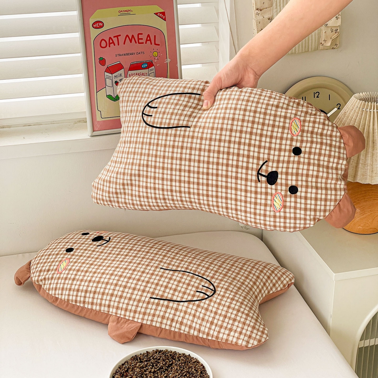 91家纺网 家纺一手货源 找家纺 （总）梦叶草 2026新款全棉抱抱熊荞麦枕枕头枕芯