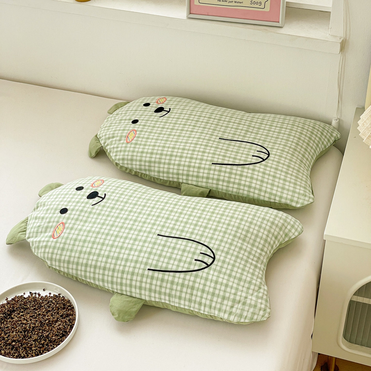 梦叶草 2026新款全棉抱抱熊荞麦枕枕头枕芯 抱抱熊-绿色