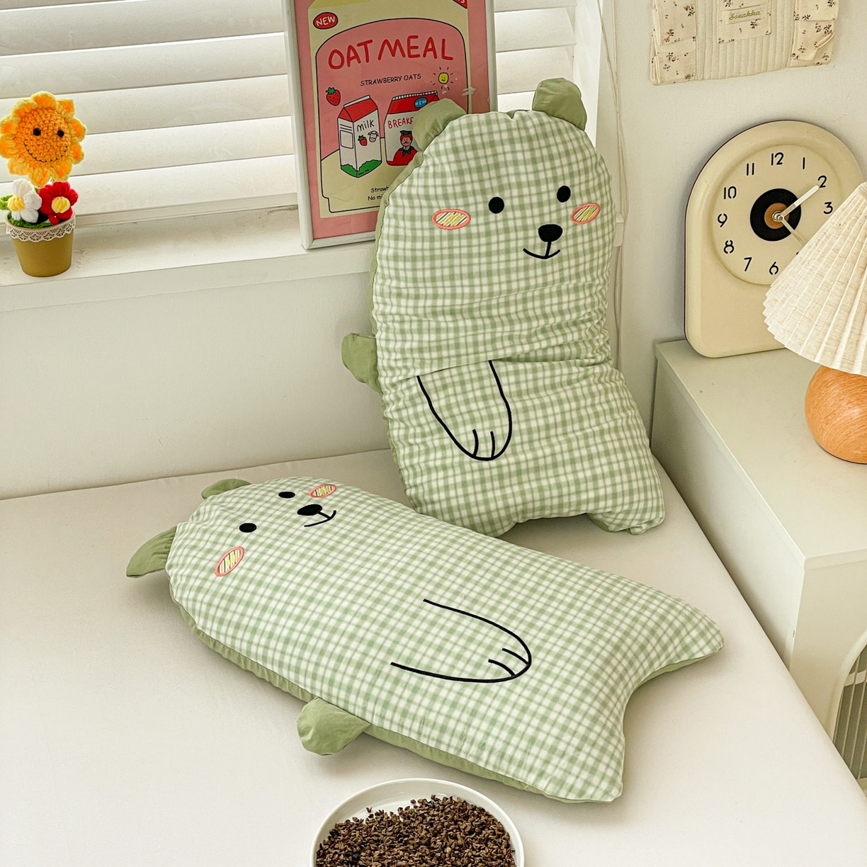 91家纺网 家纺一手货源 找家纺 梦叶草 2026新款全棉抱抱熊荞麦枕枕头枕芯 抱抱熊-绿色