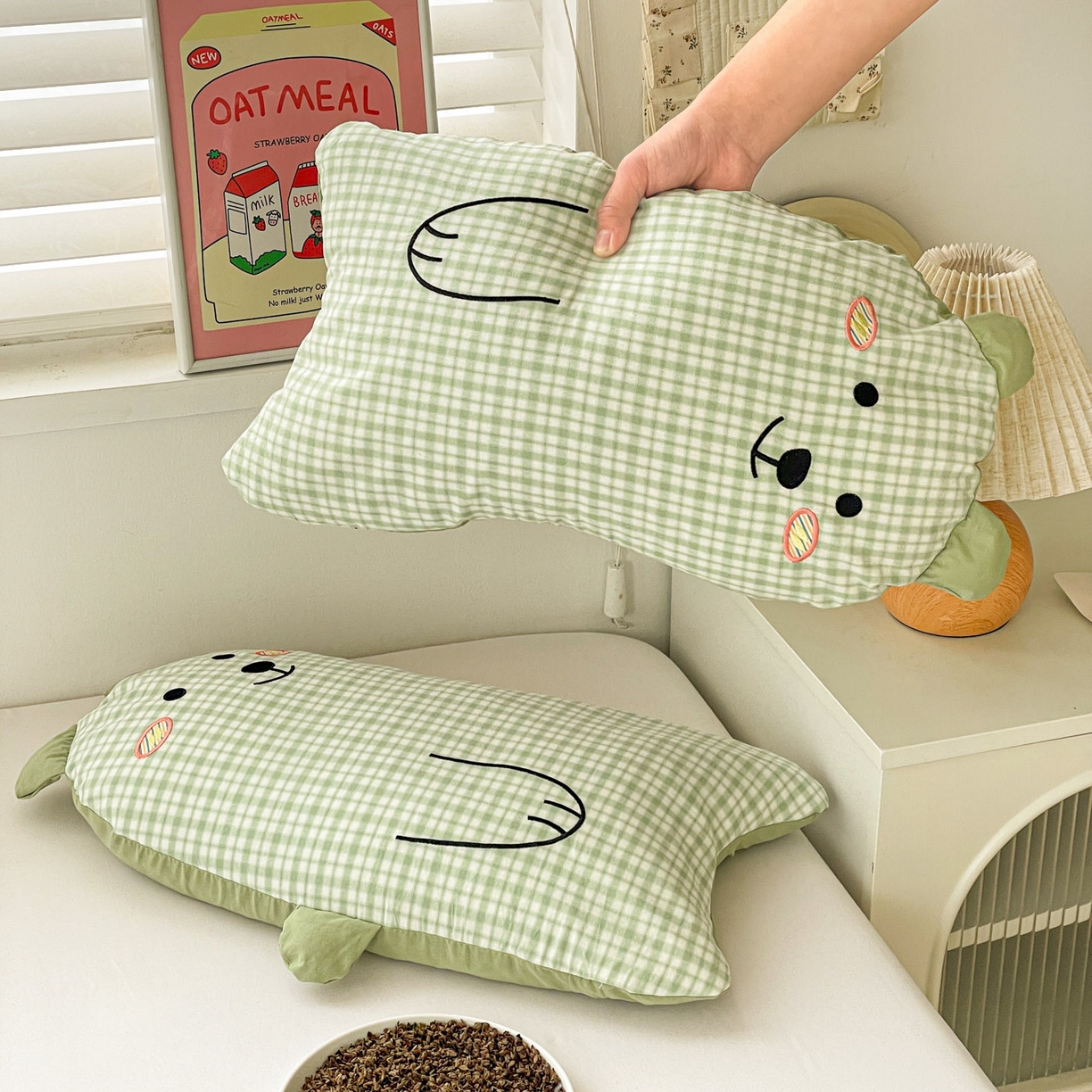 91家纺网 家纺一手货源 找家纺 梦叶草 2026新款全棉抱抱熊荞麦枕枕头枕芯 抱抱熊-绿色