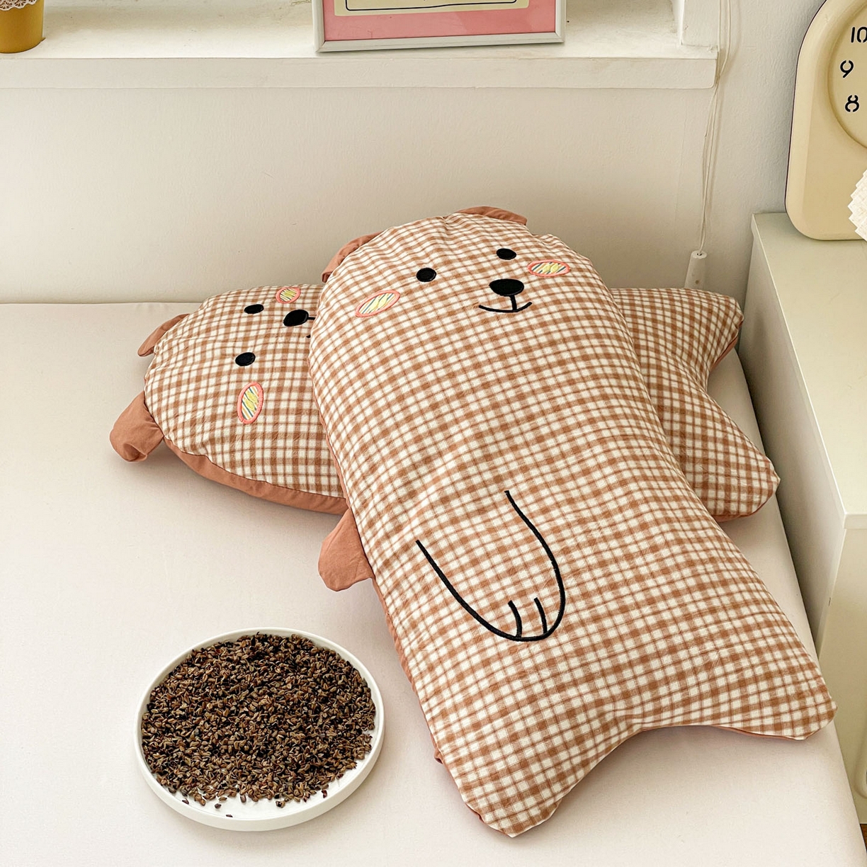 91家纺网 家纺一手货源 找家纺 梦叶草 2026新款全棉抱抱熊荞麦枕枕头枕芯 抱抱熊-咖色