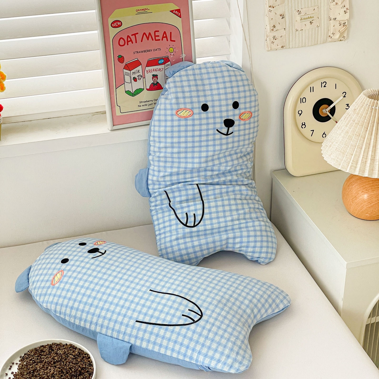 91家纺网 家纺一手货源 找家纺 梦叶草 2026新款全棉抱抱熊荞麦枕枕头枕芯 抱抱熊-蓝色