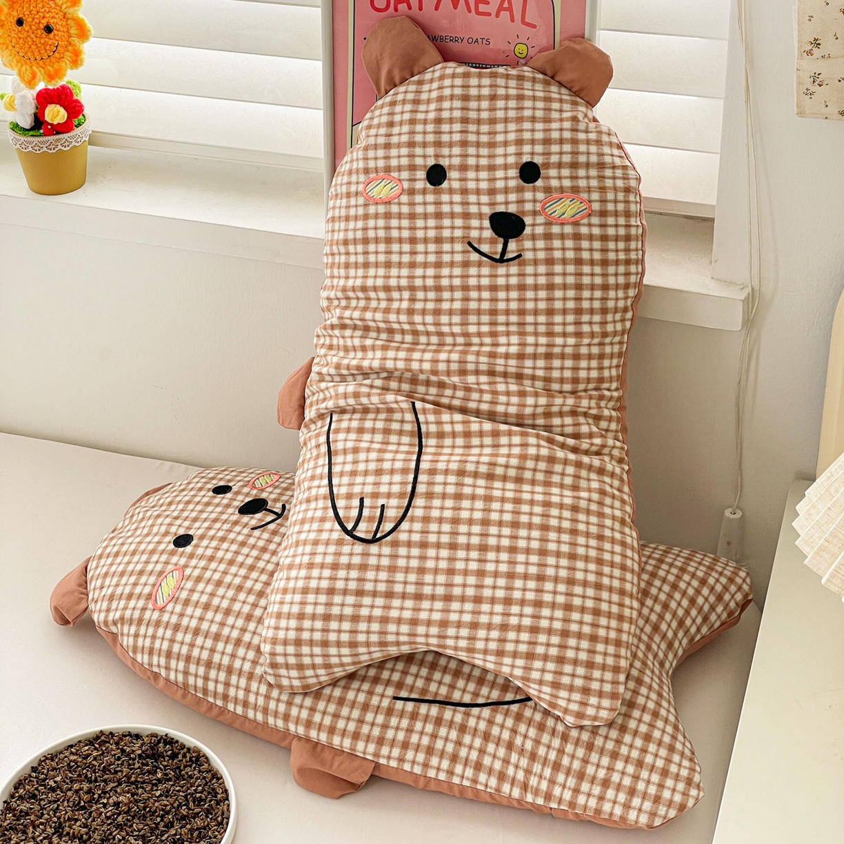 91家纺网 家纺一手货源 找家纺 梦叶草 2026新款全棉抱抱熊荞麦枕枕头枕芯 抱抱熊-咖色