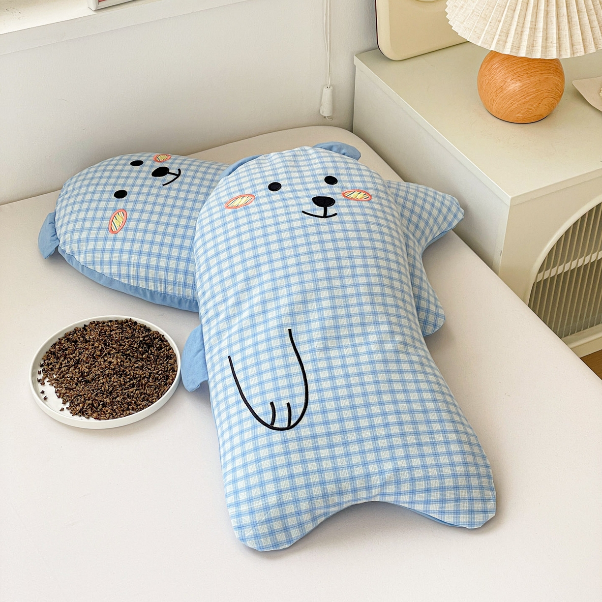 91家纺网 家纺一手货源 找家纺 梦叶草 2026新款全棉抱抱熊荞麦枕枕头枕芯 抱抱熊-蓝色