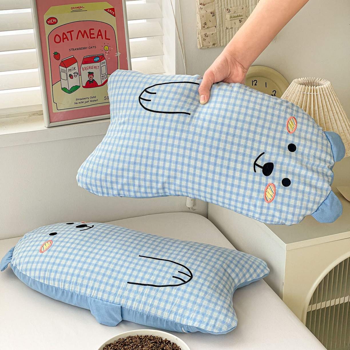 91家纺网 家纺一手货源 找家纺 梦叶草 2026新款全棉抱抱熊荞麦枕枕头枕芯 抱抱熊-蓝色