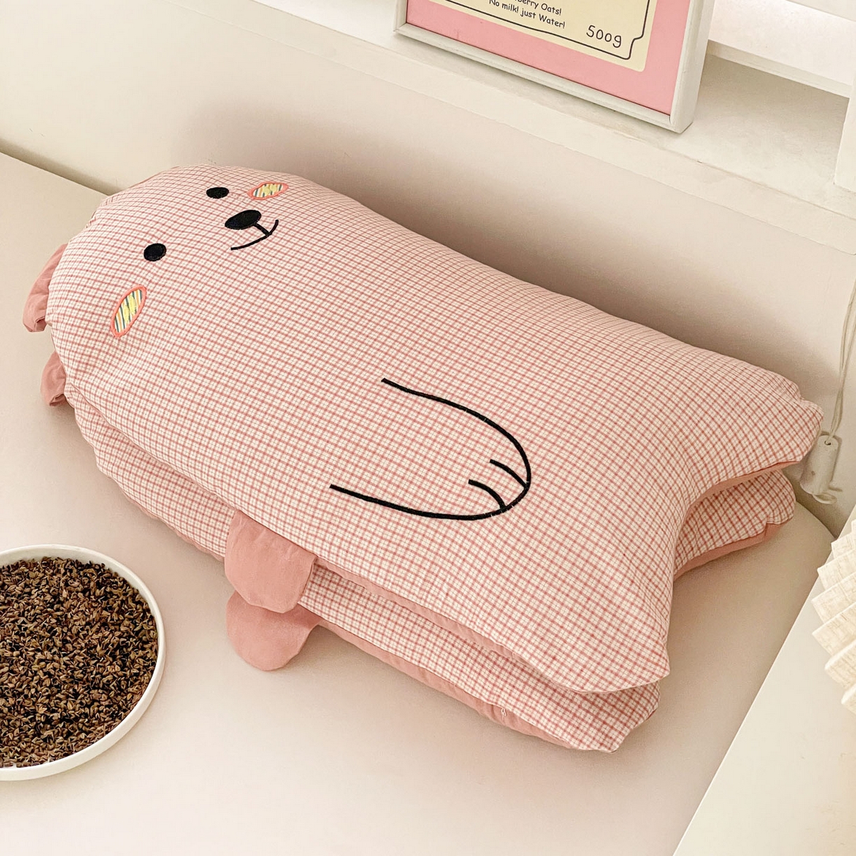 91家纺网 家纺一手货源 找家纺 梦叶草 2026新款全棉抱抱熊荞麦枕枕头枕芯 抱抱熊-粉色