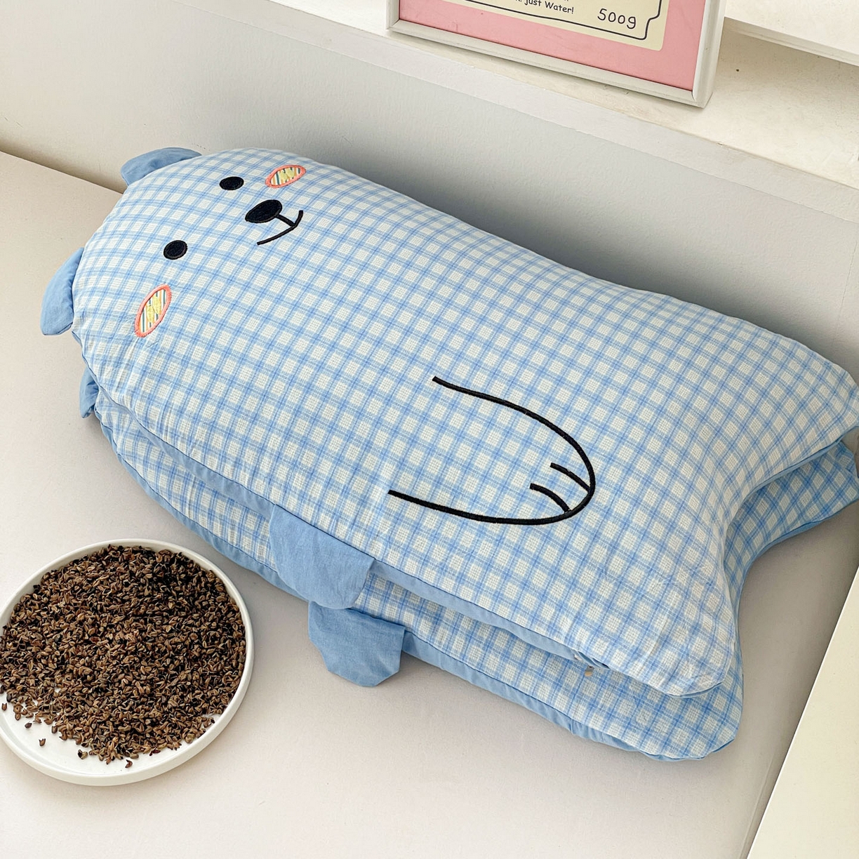 91家纺网 家纺一手货源 找家纺 梦叶草 2026新款全棉抱抱熊荞麦枕枕头枕芯 抱抱熊-蓝色