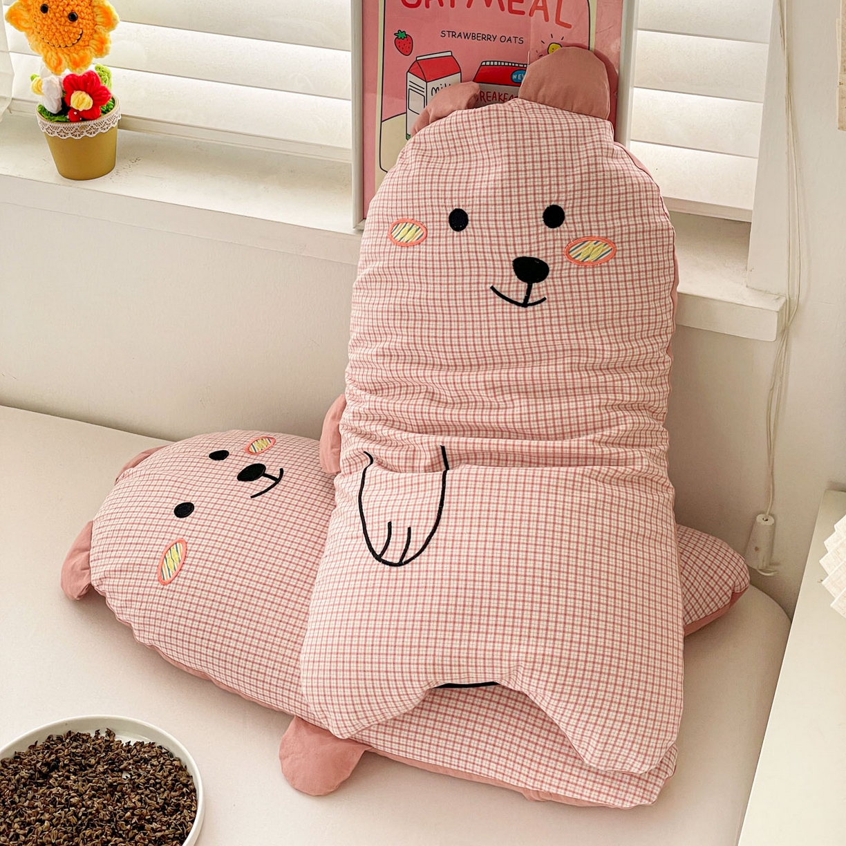 91家纺网 家纺一手货源 找家纺 梦叶草 2026新款全棉抱抱熊荞麦枕枕头枕芯 抱抱熊-粉色