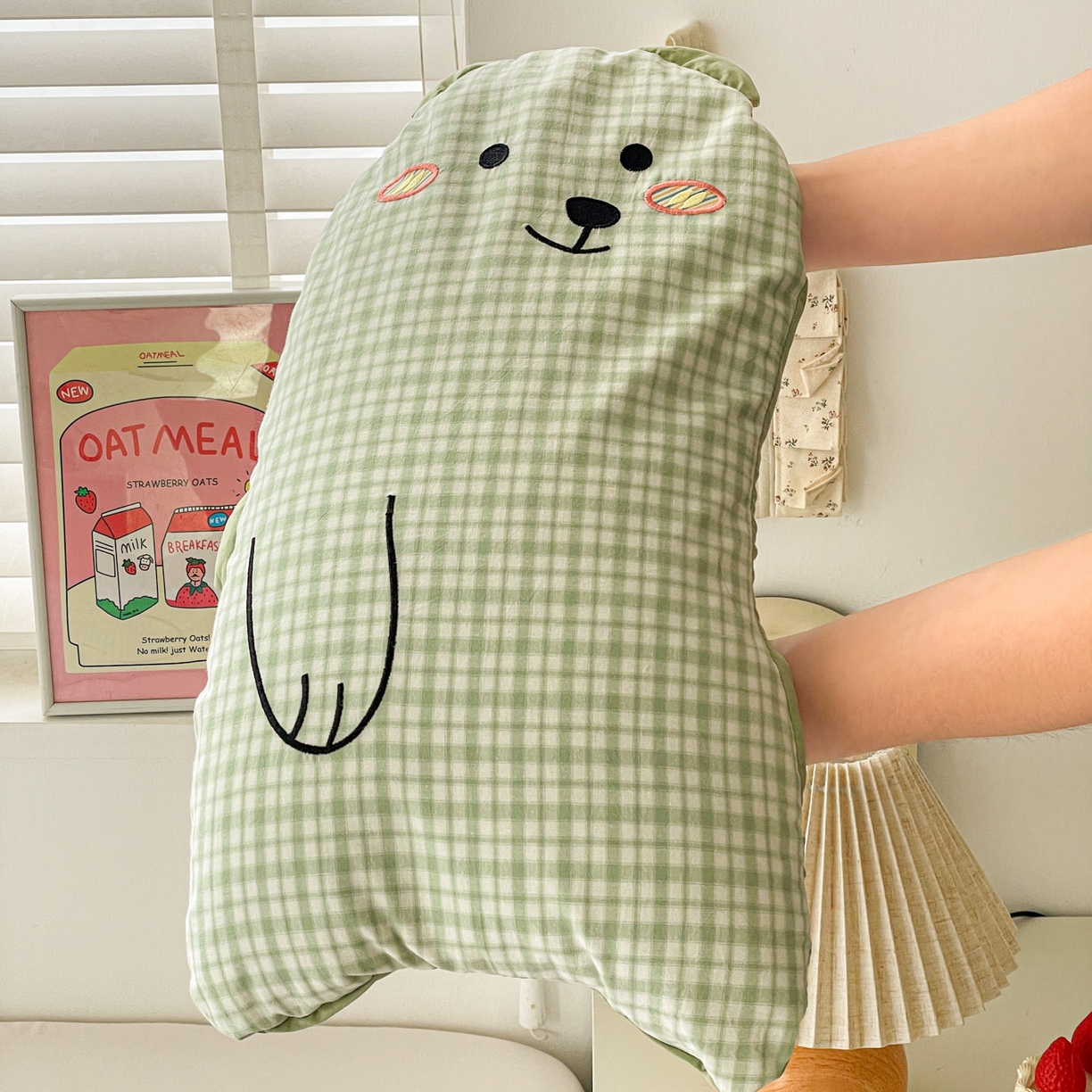 91家纺网 家纺一手货源 找家纺 梦叶草 2026新款全棉抱抱熊荞麦枕枕头枕芯 抱抱熊-绿色