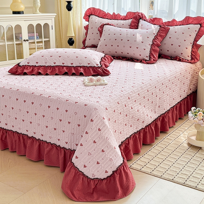 91家纺网 家纺一手货源 找家纺 妮恒美 2026新款法式床盖款四件套 粉色回忆