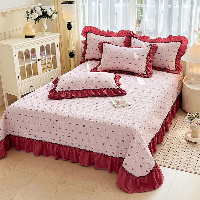 91家纺网 家纺一手货源 找家纺 妮恒美 2026新款法式床盖款四件套 粉色回忆