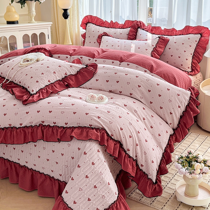 91家纺网 家纺一手货源 找家纺 妮恒美 2026新款法式床盖款四件套 粉色回忆