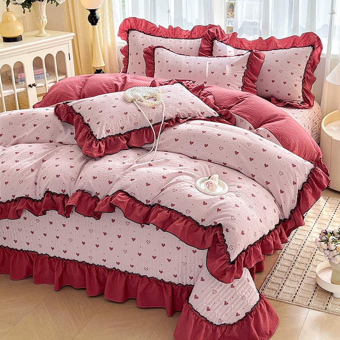 91家纺网 家纺一手货源 找家纺 妮恒美 2026新款法式床盖款四件套 粉色回忆