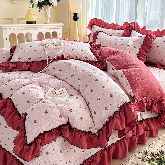 91家纺网 家纺一手货源 找家纺 妮恒美 2026新款法式床盖款四件套 粉色回忆