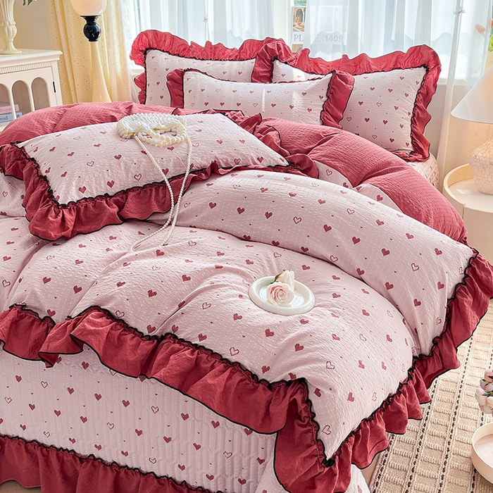 91家纺网 家纺一手货源 找家纺 妮恒美 2026新款法式床盖款四件套 粉色回忆