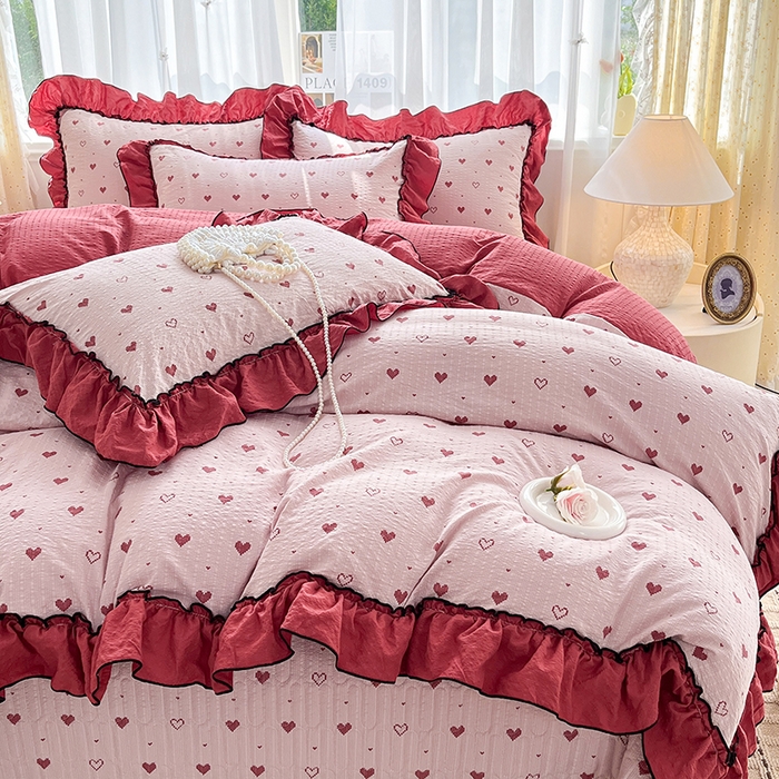 91家纺网 家纺一手货源 找家纺 妮恒美 2026新款法式床盖款四件套 粉色回忆